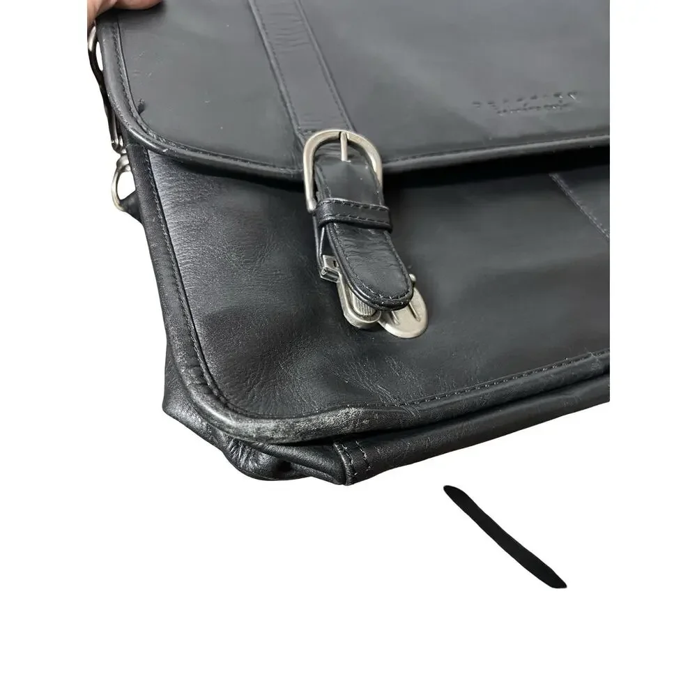Vtg Kenneth Cole Reaction Black Leather laptop briefcase Messenger Work bag